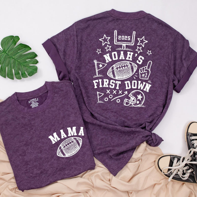 First Down Shirt Personalized, Football Birthday Baby Matching Romper