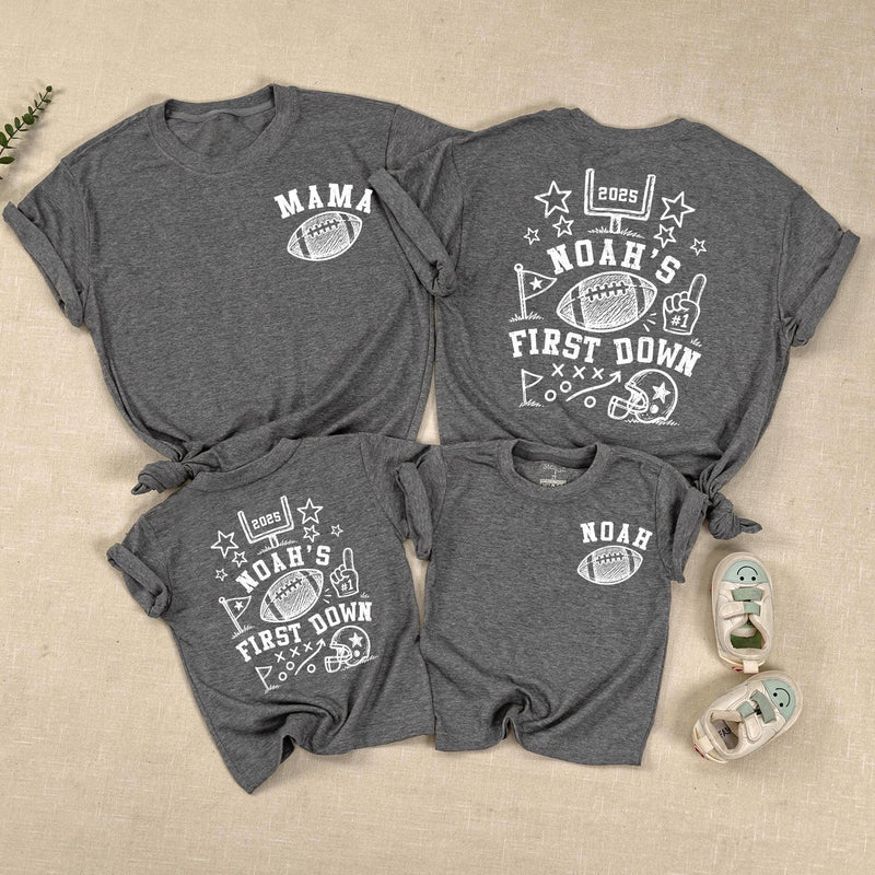 First Down Shirt Personalized, Football Birthday Baby Matching Romper