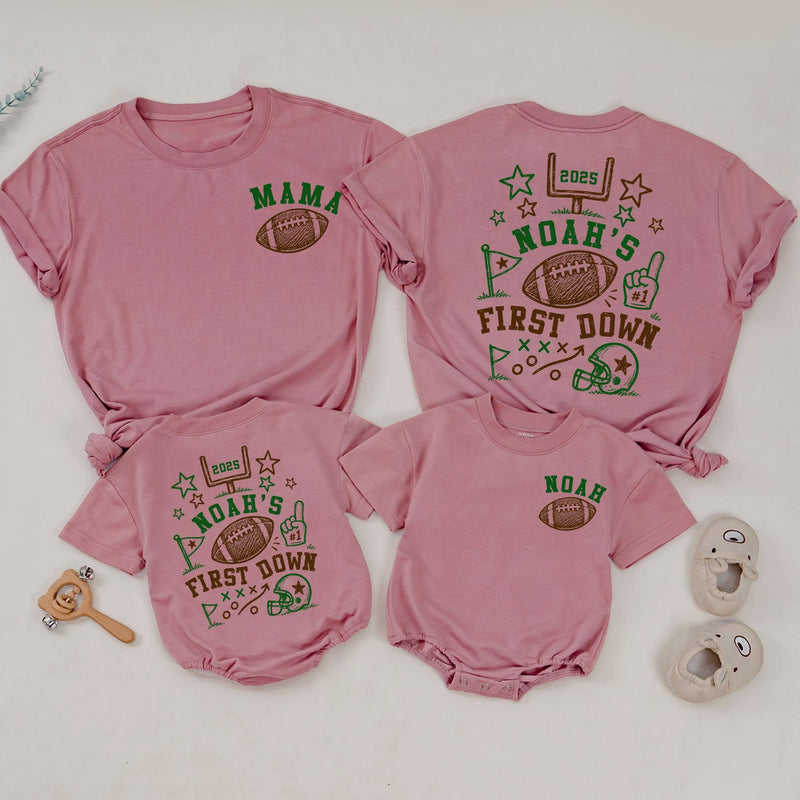 First Down Shirt Personalized, Football Birthday Baby Matching Romper