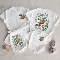 First Down Shirt Personalized, Football Birthday Baby Matching Romper