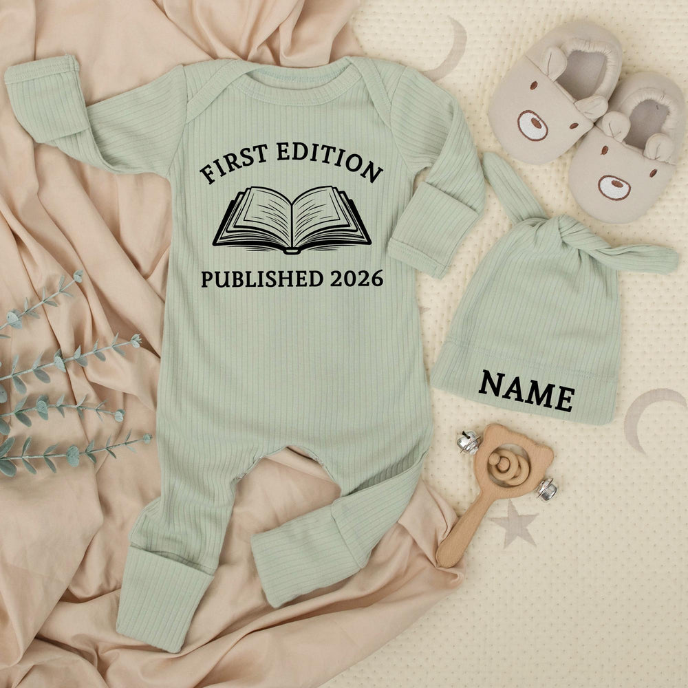 First Edition Published 2026 Baby Bodysuit Vintage Book Design Cute Infant Outfit Soft Cotton Gift for Baby Shower or Pregnancy Announcement