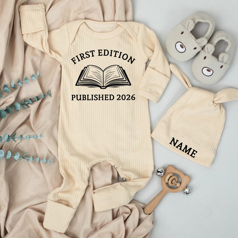 First Edition Published 2026 Baby Bodysuit Vintage Book Design Cute Infant Outfit Soft Cotton Gift for Baby Shower or Pregnancy Announcement