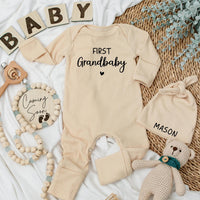First Grandbaby Baby Bodysuit Custom Newborn Outfit Heart Design Gift for New Grandparents Soft Cotton Baby Romper Coming Home Clothes