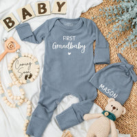 First Grandbaby Baby Bodysuit Custom Newborn Outfit Heart Design Gift for New Grandparents Soft Cotton Baby Romper Coming Home Clothes