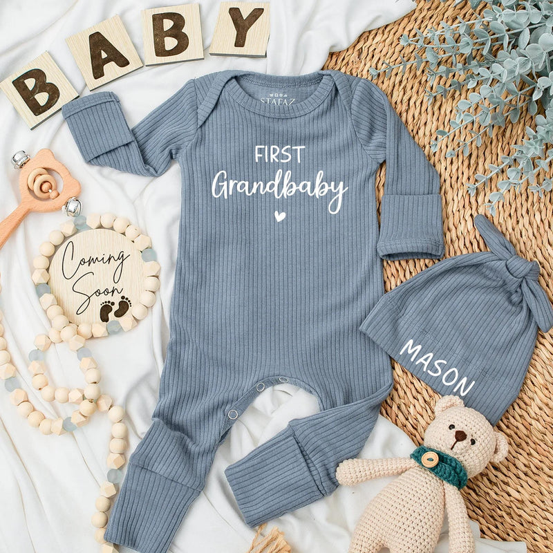 First Grandbaby Baby Bodysuit Custom Newborn Outfit Heart Design Gift for New Grandparents Soft Cotton Baby Romper Coming Home Clothes