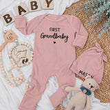 First Grandbaby Baby Bodysuit Custom Newborn Outfit Heart Design Gift for New Grandparents Soft Cotton Baby Romper Coming Home Clothes