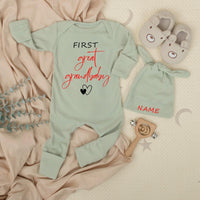 First Great Grandbaby Outfit with Custom Name Hat Newborn Baby Bodysuit Modern Minimalist Design Gift for Grandma and Grandpa