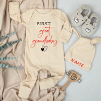 First Great Grandbaby Outfit with Custom Name Hat Newborn Baby Bodysuit Modern Minimalist Design Gift for Grandma and Grandpa