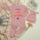 First Great Grandbaby Outfit with Custom Name Hat Newborn Baby Bodysuit Modern Minimalist Design Gift for Grandma and Grandpa