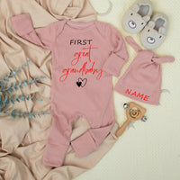 First Great Grandbaby Outfit with Custom Name Hat Newborn Baby Bodysuit Modern Minimalist Design Gift for Grandma and Grandpa