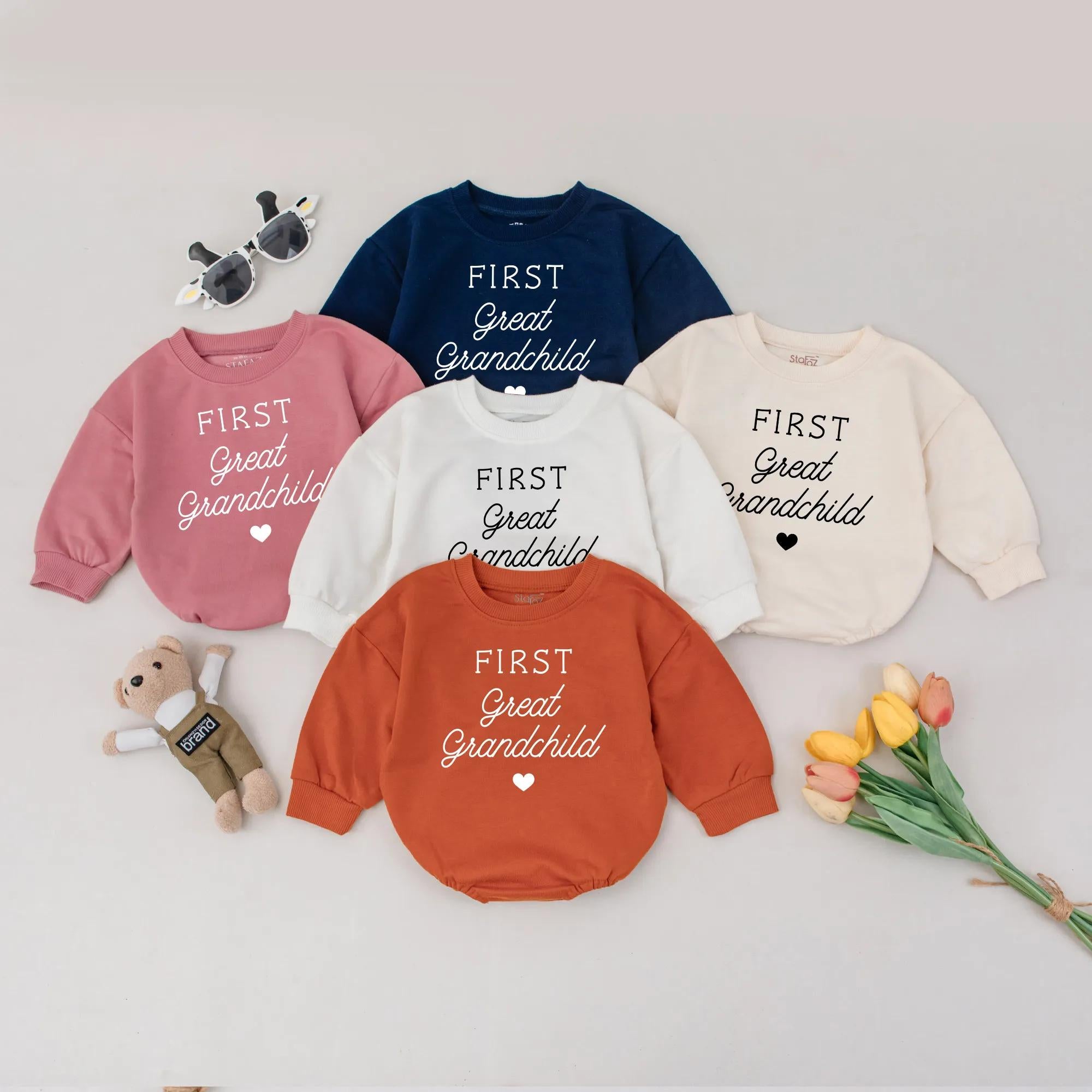 First Great Grandchild Baby Romper Personalized Reveal Outfit Custom Gift Cotton Soft Comfortable Sentimental Bodysuit Infant Wear