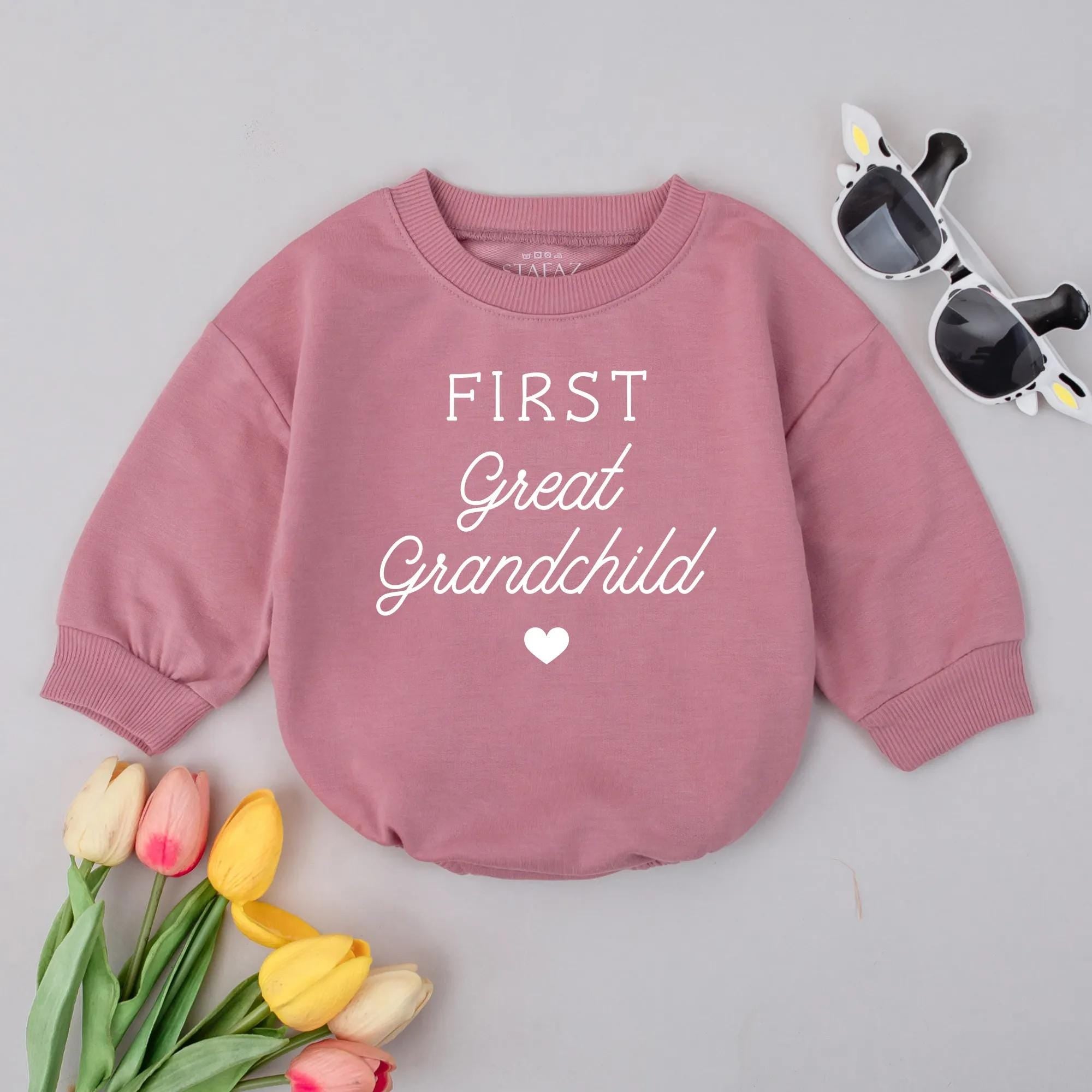 First Great Grandchild Baby Romper Personalized Reveal Outfit Custom Gift Cotton Soft Comfortable Sentimental Bodysuit Infant Wear