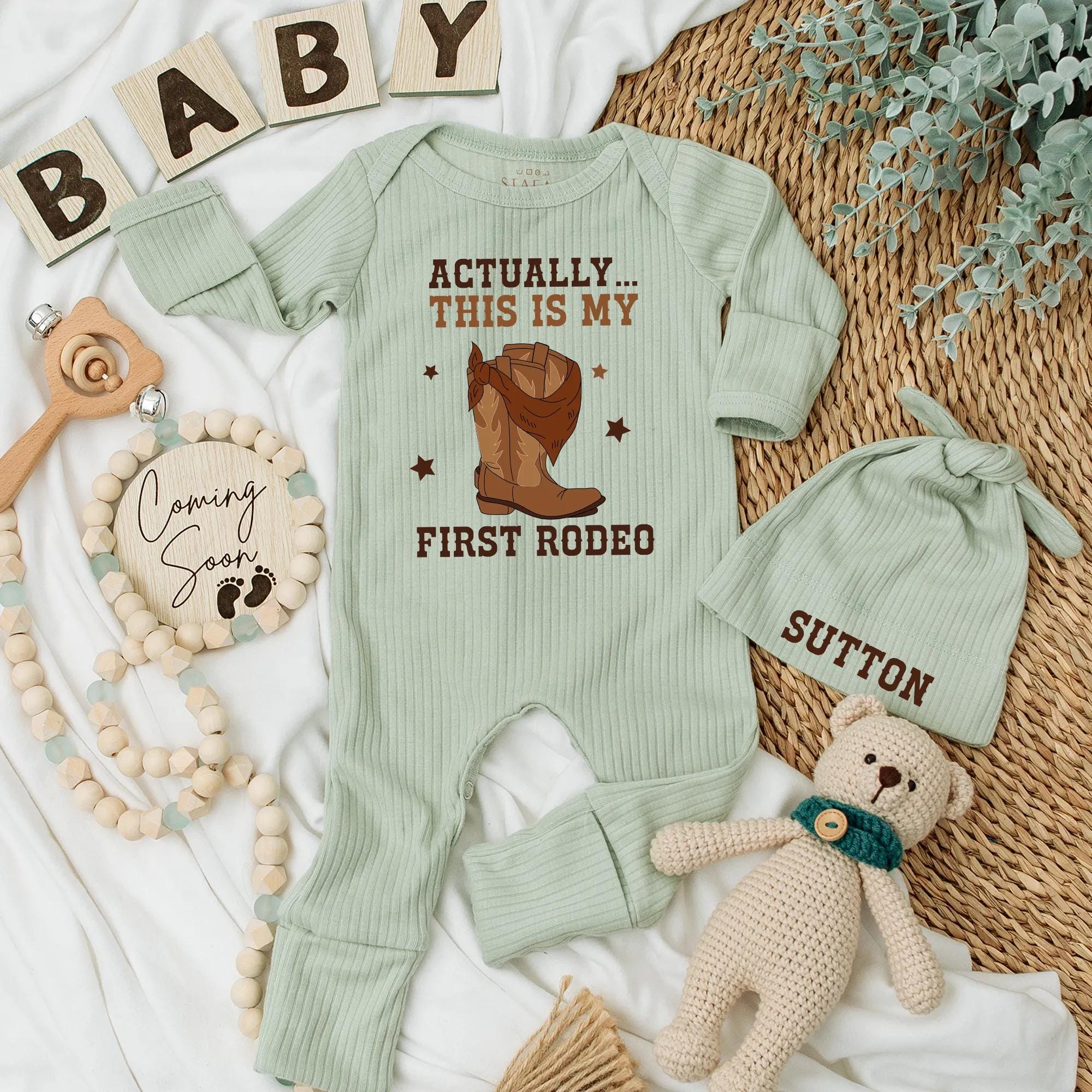 First Rodeo Baby Bodysuit with Cowboy Boot Graphic Funny Western Newborn Outfit Cute Gift for Baby Shower Earthy Tones