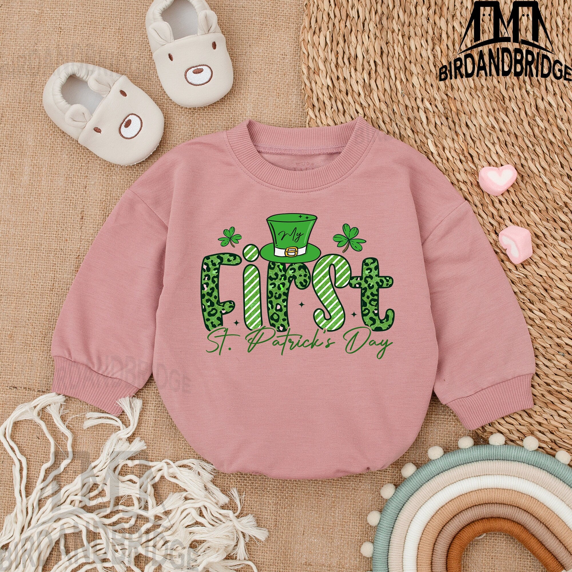 First St. Patrick's Day Baby Romper with Shamrock Design Soft Cotton Light Mauve Infant Outfit Irish Celebration Newborn Bodysuit