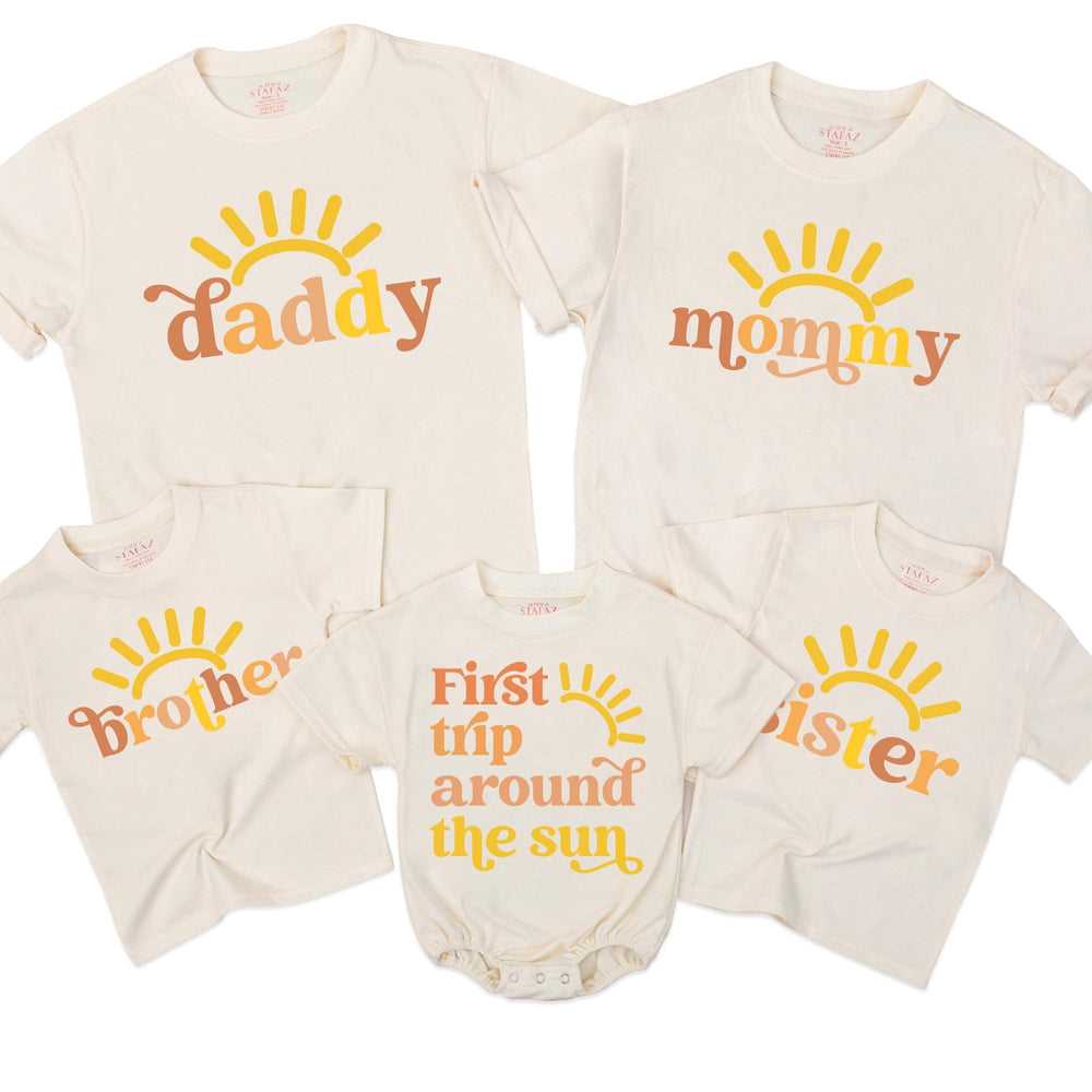First Trip Around the Sun Birthday Shirt Matching Family Outfits Boho Sunshine Theme Toddler Baby Party Outfit Mommy Daddy Sibling Gift