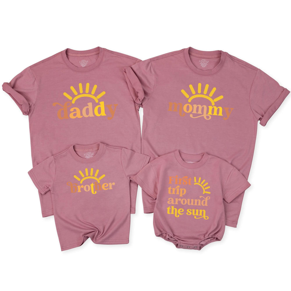 First Trip Around the Sun Birthday Shirt Matching Family Outfits Boho Sunshine Theme Toddler Baby Party Outfit Mommy Daddy Sibling Gift