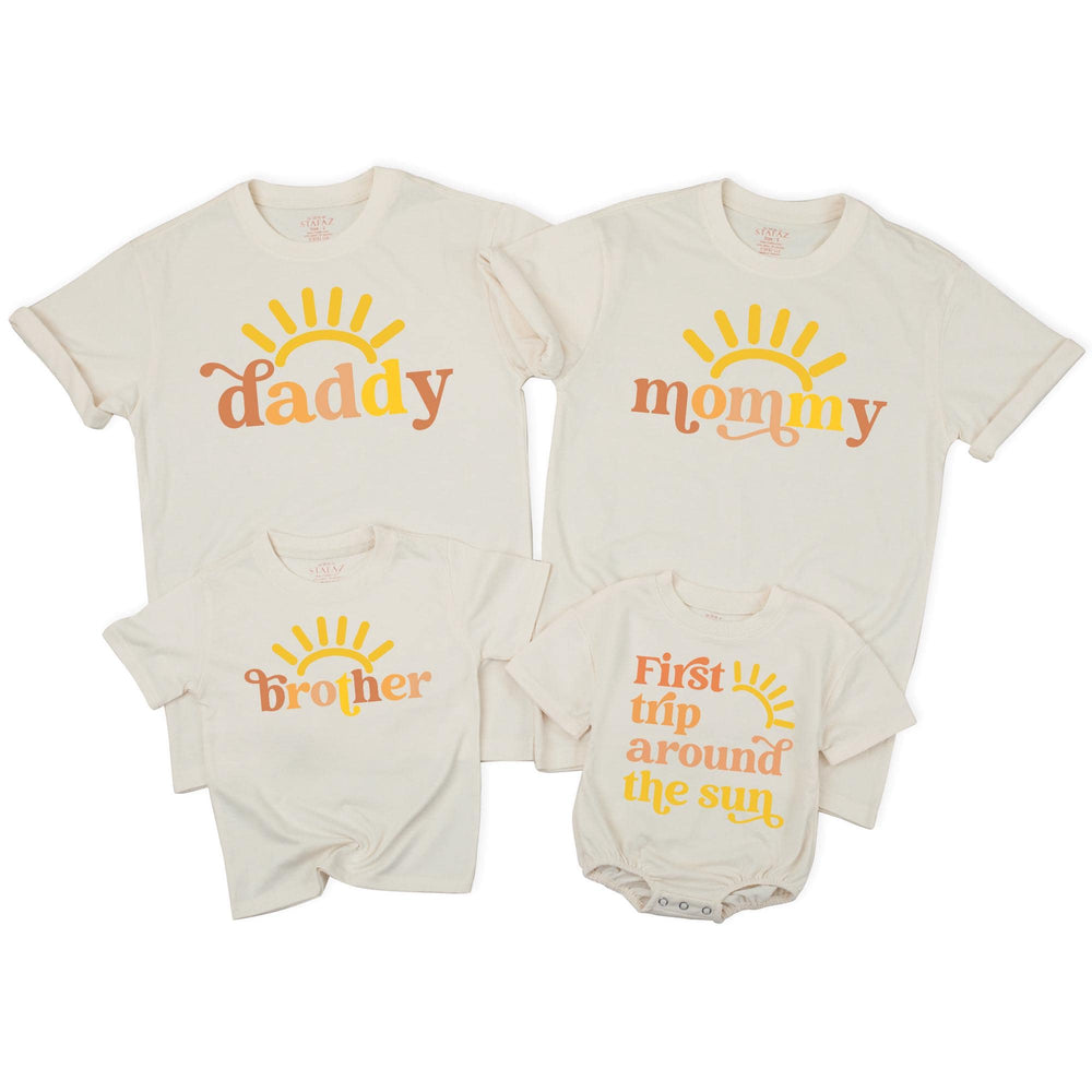 First Trip Around the Sun Birthday Shirt Matching Family Outfits Boho Sunshine Theme Toddler Baby Party Outfit Mommy Daddy Sibling Gift