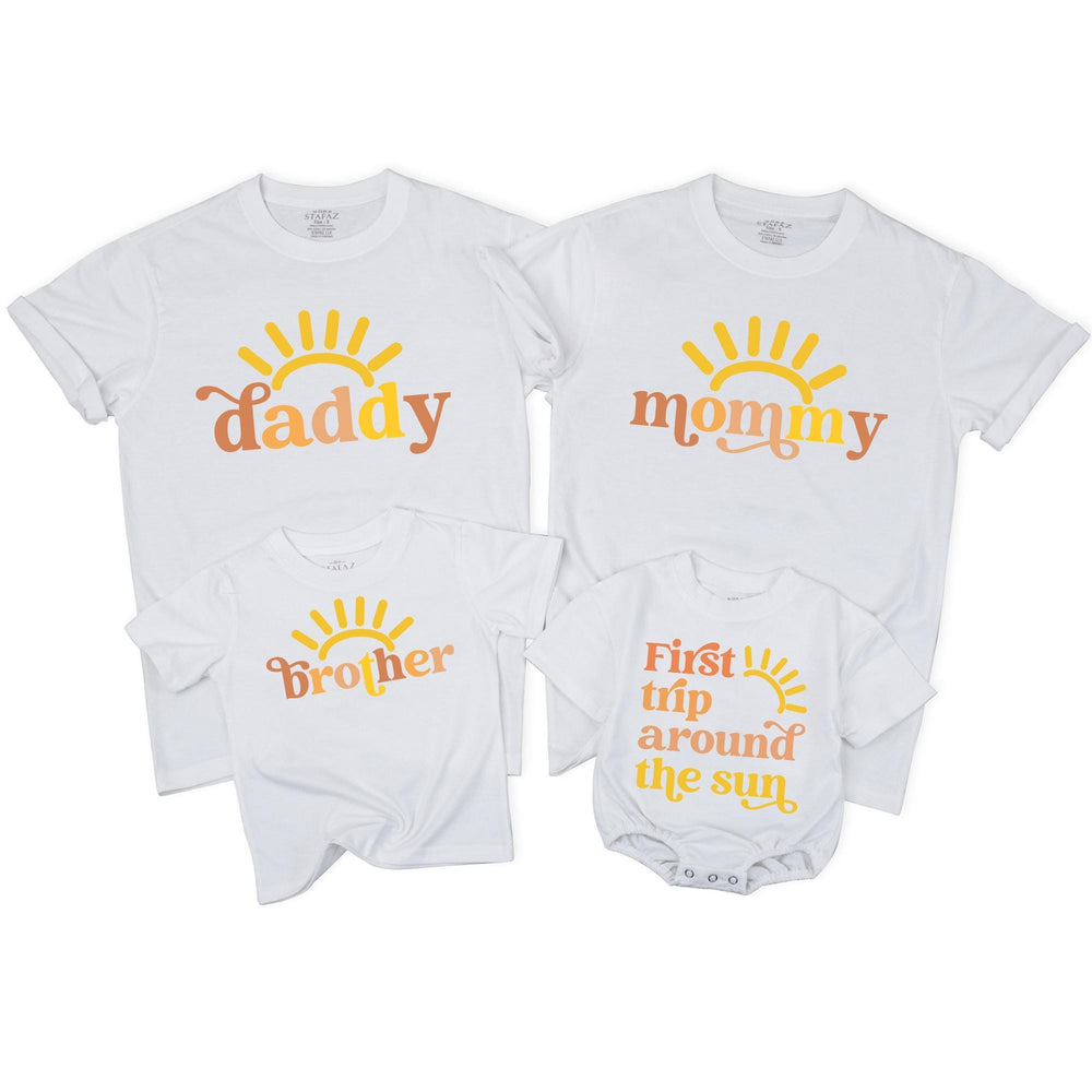 First Trip Around the Sun Birthday Shirt Matching Family Outfits Boho Sunshine Theme Toddler Baby Party Outfit Mommy Daddy Sibling Gift