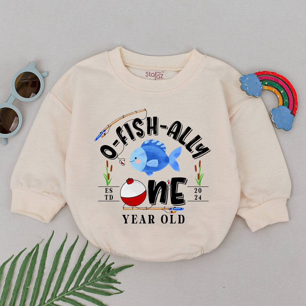 O-Fish-Ally One Baby Romper with Blue Fish Design First Birthday Outfit Soft Cotton 1st Birthday Bodysuit Smash Cake Party Gift