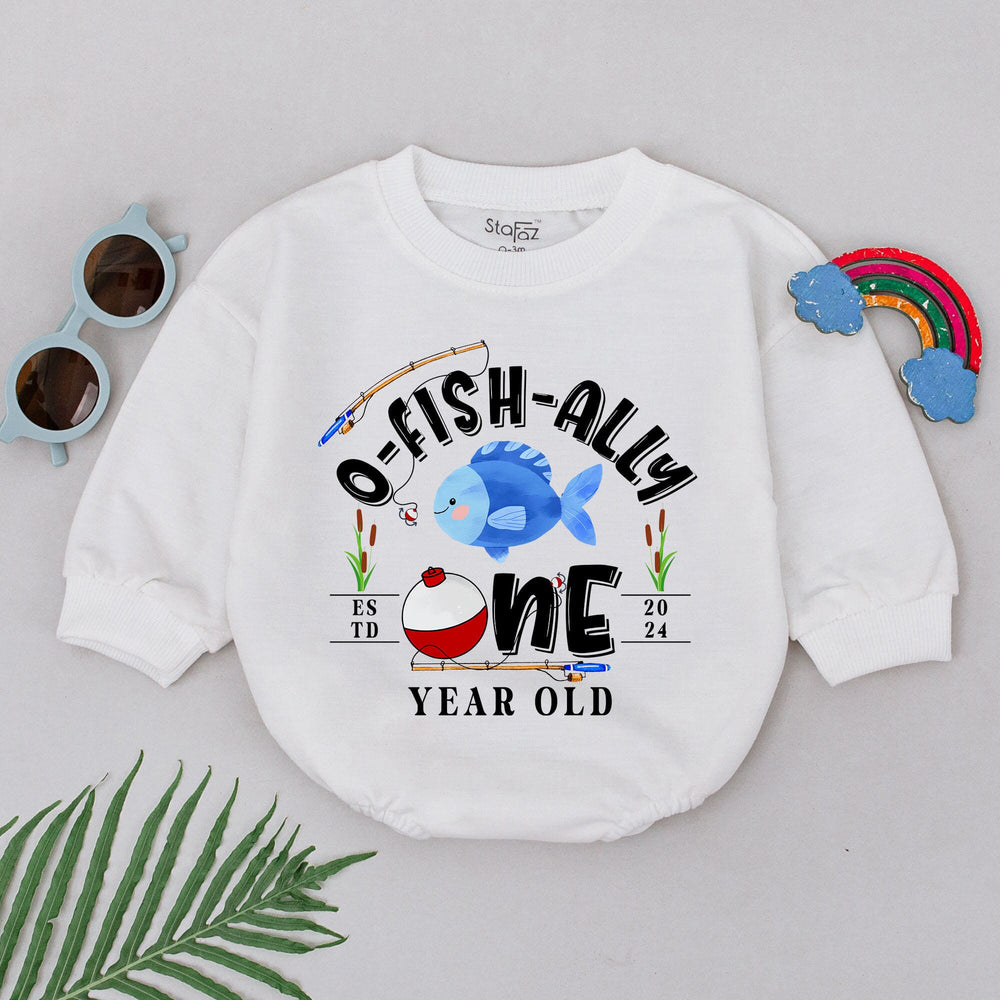 O-Fish-Ally One Baby Romper with Blue Fish Design First Birthday Outfit Soft Cotton 1st Birthday Bodysuit Smash Cake Party Gift