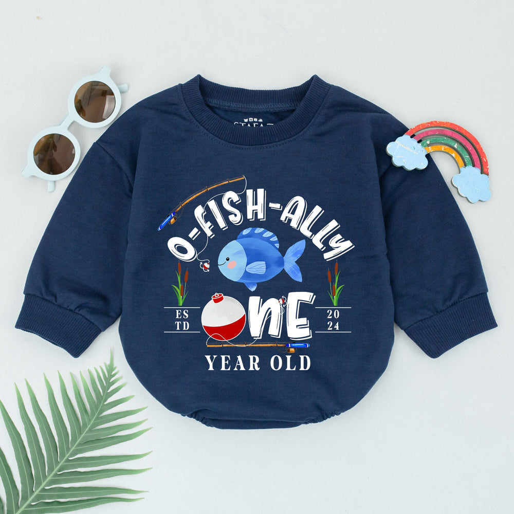 O-Fish-Ally One Baby Romper with Blue Fish Design First Birthday Outfit Soft Cotton 1st Birthday Bodysuit Smash Cake Party Gift