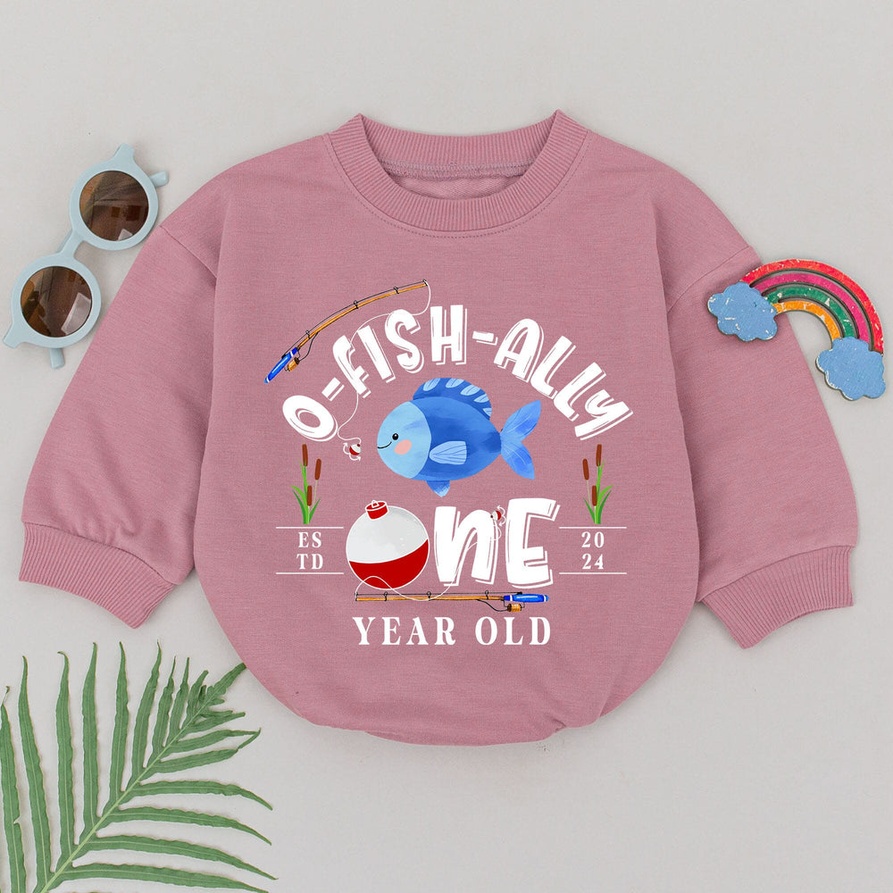 O-Fish-Ally One Baby Romper with Blue Fish Design First Birthday Outfit Soft Cotton 1st Birthday Bodysuit Smash Cake Party Gift