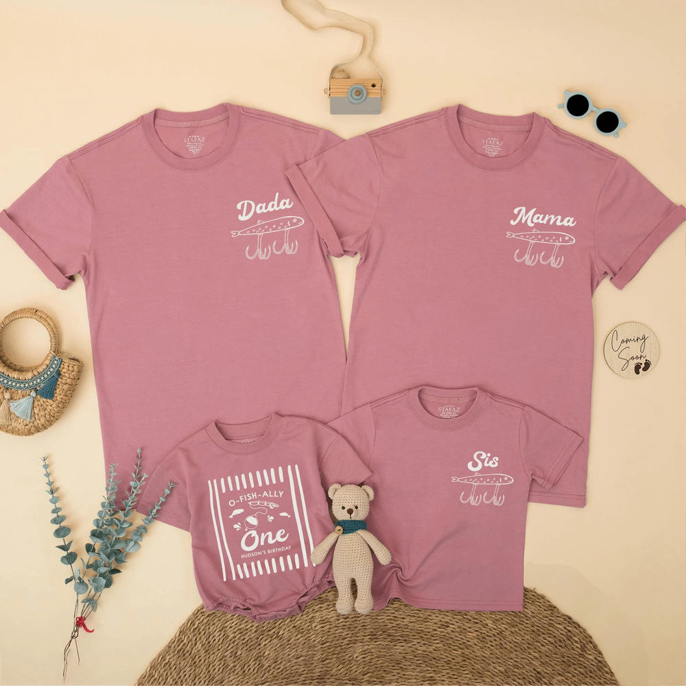 O-Fish-Ally One Fishing Birthday Shirts for Baby and Family, Personalized 1st Birthday Outfit, Matching Rustic Green Party Clothes