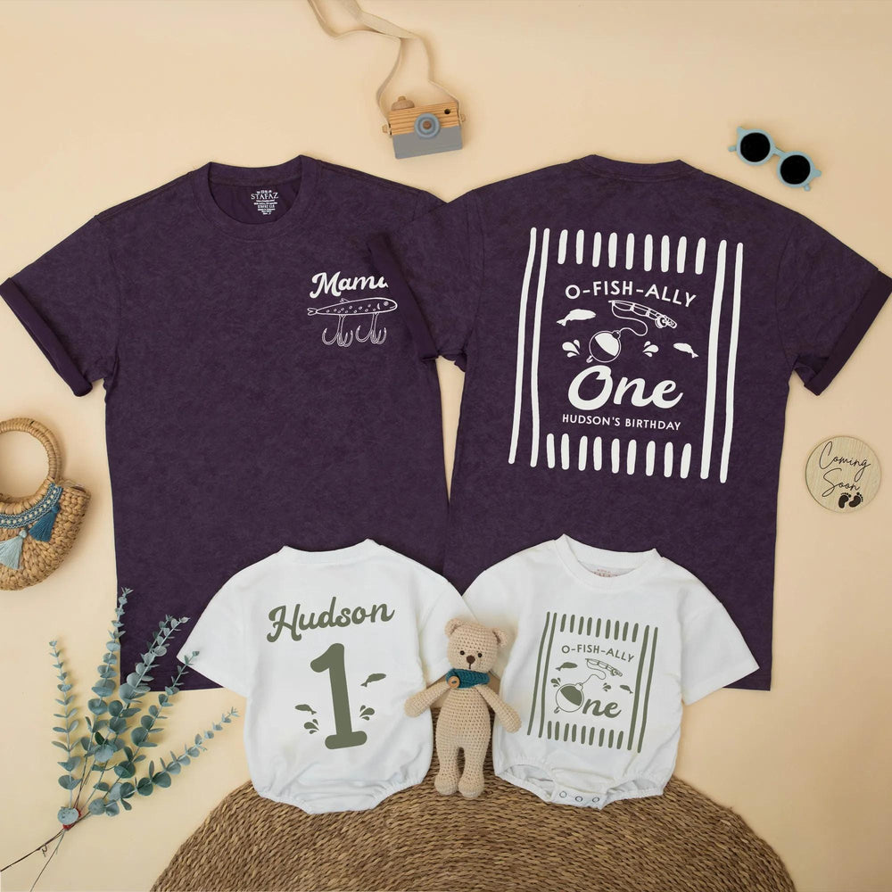O-Fish-Ally One Fishing Birthday Shirts for Baby and Family, Personalized 1st Birthday Outfit, Matching Rustic Green Party Clothes