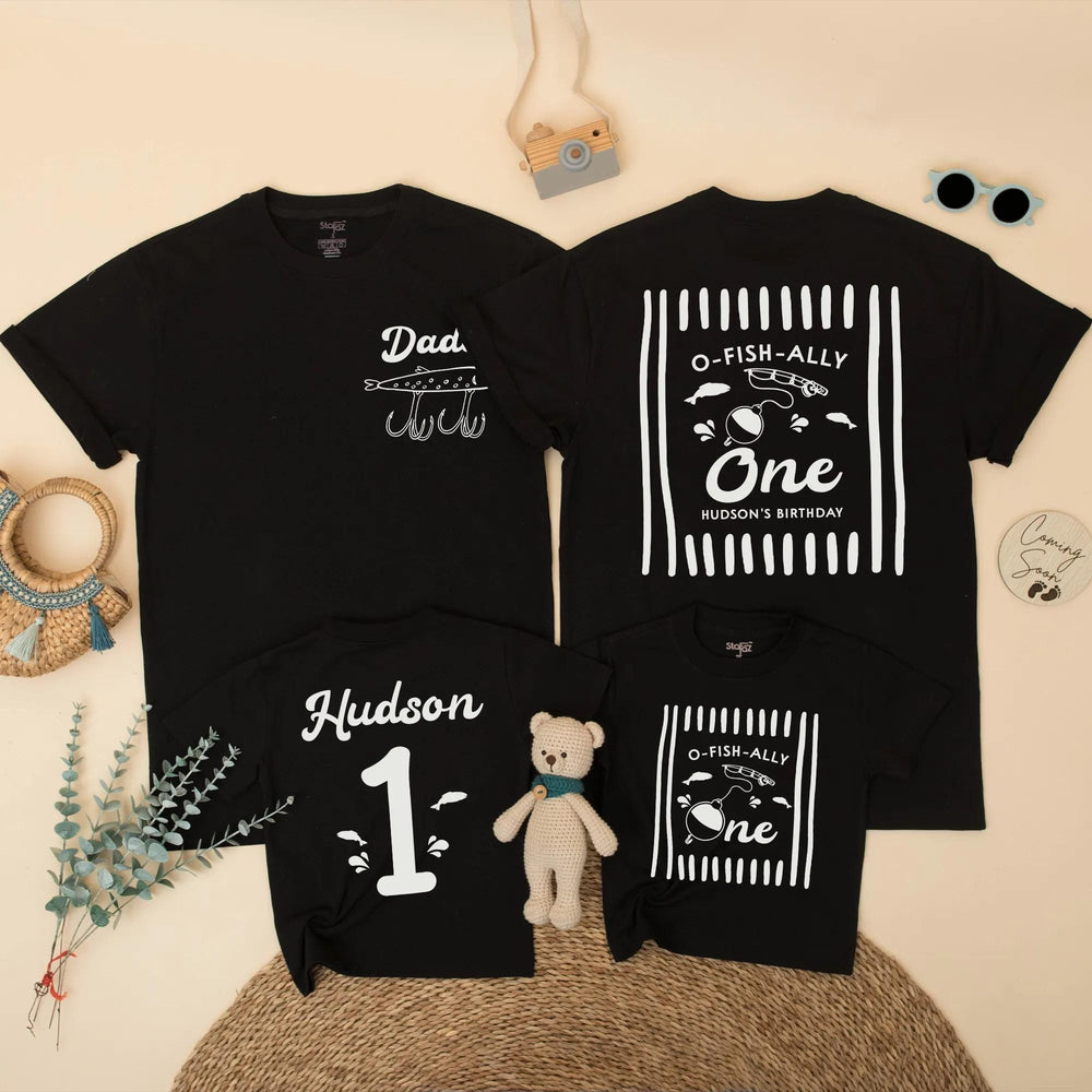 O-Fish-Ally One Fishing Birthday Shirts for Baby and Family, Personalized 1st Birthday Outfit, Matching Rustic Green Party Clothes