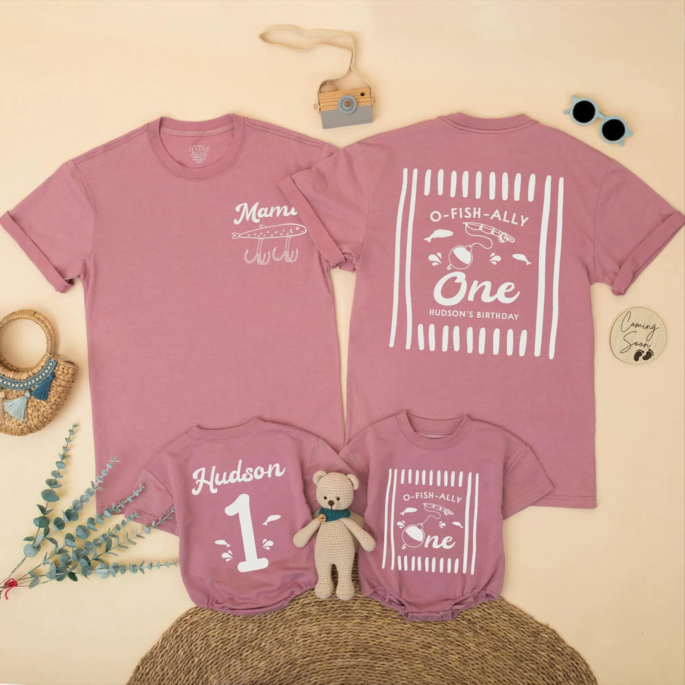 O-Fish-Ally One Fishing Birthday Shirts for Baby and Family, Personalized 1st Birthday Outfit, Matching Rustic Green Party Clothes