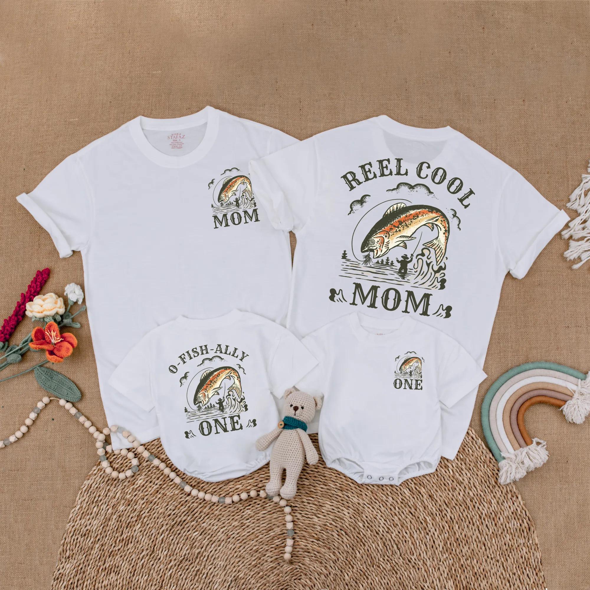 O-Fish-Ally One Matching Family Shirts Reel Cool Mom Fishing Theme Cotton Outfit Baby Boy First Birthday Personalized Gift