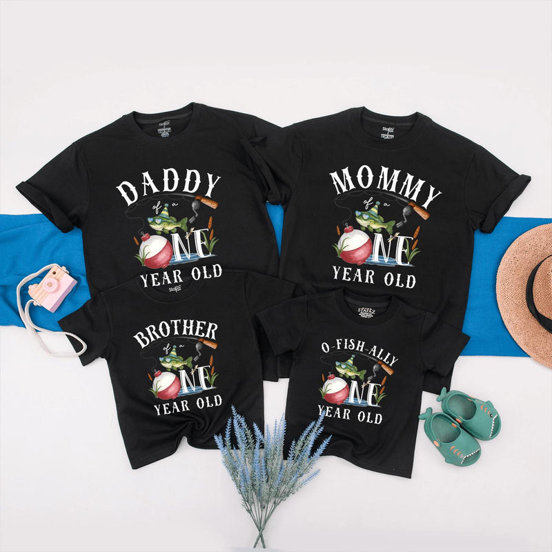 Fishing 1st Birthday Matching Family Shirts Personalized Party Outfit Daddy Mommy Brother Baby Bodysuit Rustic Outdoor Theme