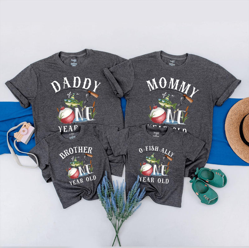 Fishing 1st Birthday Matching Family Shirts Personalized Party Outfit Daddy Mommy Brother Baby Bodysuit Rustic Outdoor Theme