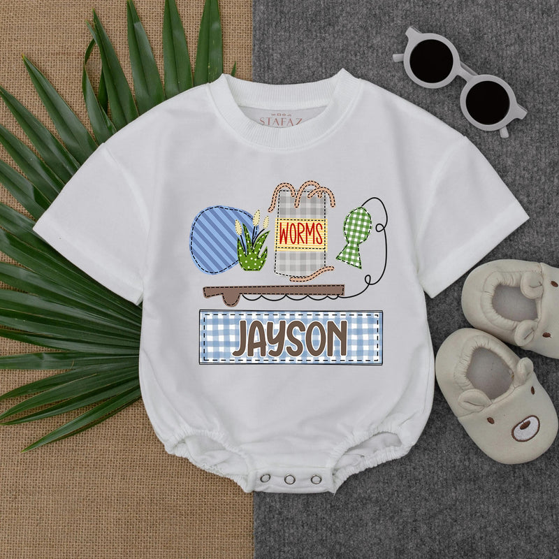 Fishing Buddy Baby Romper with Personalized Name Outdoor Toddler Summer Outfit Custom Fisherman Gift Plaid Design Comfortable Baby Clothes
