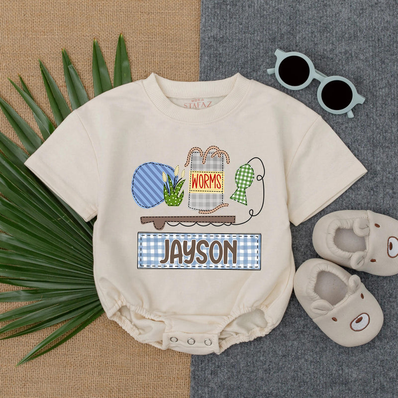 Fishing Buddy Baby Romper with Personalized Name Outdoor Toddler Summer Outfit Custom Fisherman Gift Plaid Design Comfortable Baby Clothes