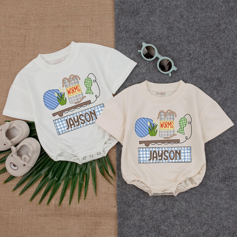 Fishing Buddy Baby Romper with Personalized Name Outdoor Toddler Summer Outfit Custom Fisherman Gift Plaid Design Comfortable Baby Clothes