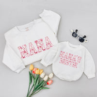 Floral Nana Sweatshirt and Nana’s Bestie Baby Romper Matching Outfit for Grandma and Baby Gift Soft Cotton Vintage Rose Design