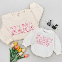 Floral Nana Sweatshirt and Nana’s Bestie Baby Romper Matching Outfit for Grandma and Baby Gift Soft Cotton Vintage Rose Design