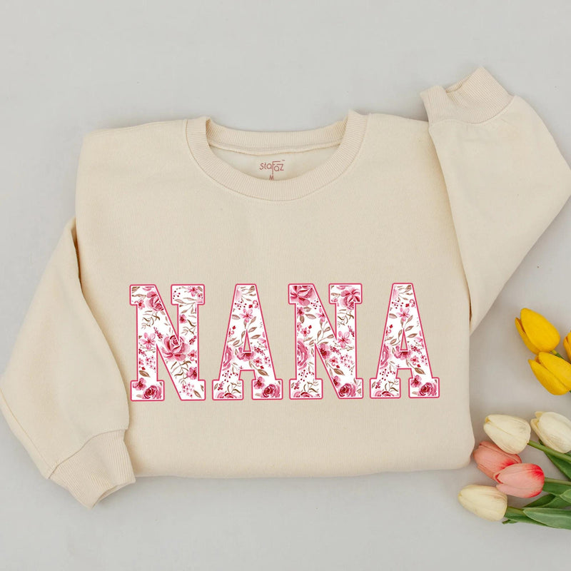 Floral Nana Sweatshirt and Nana’s Bestie Baby Romper Matching Outfit for Grandma and Baby Gift Soft Cotton Vintage Rose Design
