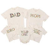Floral Wild One Birthday Shirt for Girls, Toddler or Baby Party Outfit, Colorful Wildflower Design, Soft Cotton Custom Family Matching