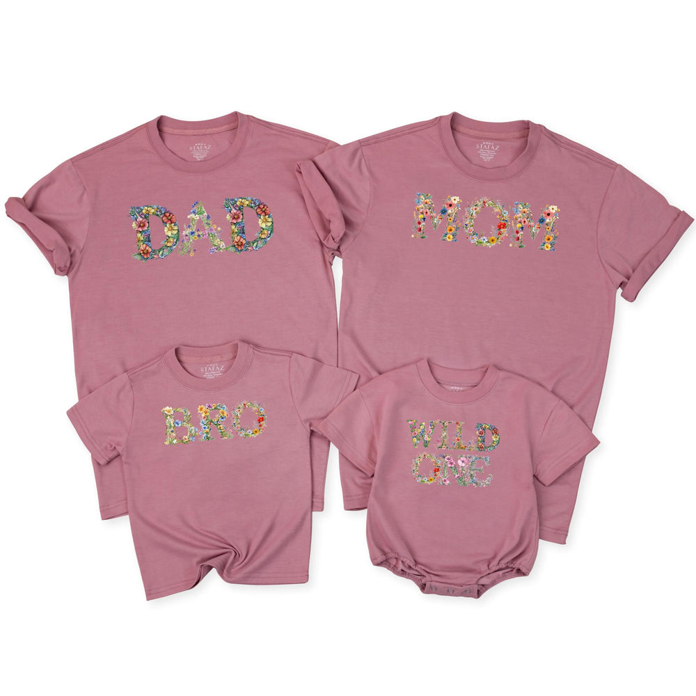 Floral Wild One Birthday Shirt for Girls, Toddler or Baby Party Outfit, Colorful Wildflower Design, Soft Cotton Custom Family Matching
