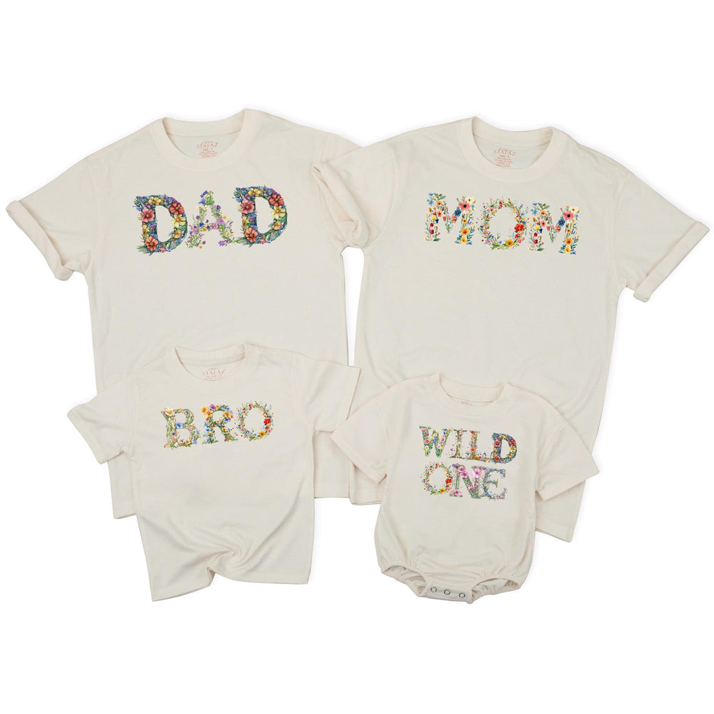 Floral Wild One Birthday Shirt for Girls, Toddler or Baby Party Outfit, Colorful Wildflower Design, Soft Cotton Custom Family Matching