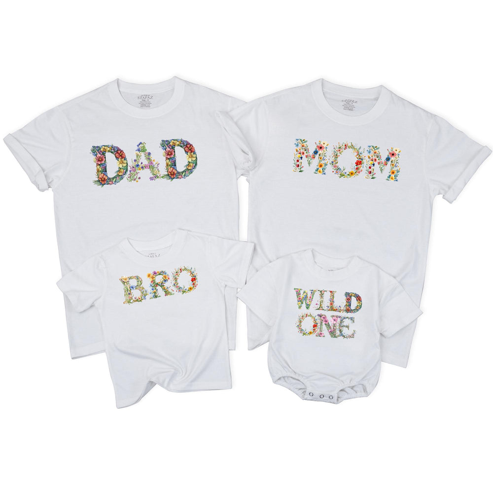 Floral Wild One Birthday Shirt for Girls, Toddler or Baby Party Outfit, Colorful Wildflower Design, Soft Cotton Custom Family Matching