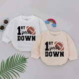 Football 1st Year Down Romper for Baby Boys Birthday Outfit with Stars and Brown Football Graphic Cotton Comfortable Party Clothes