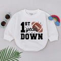 Football 1st Year Down Romper for Baby Boys Birthday Outfit with Stars and Brown Football Graphic Cotton Comfortable Party Clothes