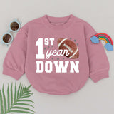 Football 1st Year Down Romper for Baby Boys Birthday Outfit with Stars and Brown Football Graphic Cotton Comfortable Party Clothes
