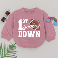Football 1st Year Down Romper for Baby Boys Birthday Outfit with Stars and Brown Football Graphic Cotton Comfortable Party Clothes