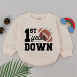 Football 1st Year Down Romper for Baby Boys Birthday Outfit with Stars and Brown Football Graphic Cotton Comfortable Party Clothes
