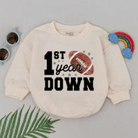 Football 1st Year Down Romper for Baby Boys Birthday Outfit with Stars and Brown Football Graphic Cotton Comfortable Party Clothes