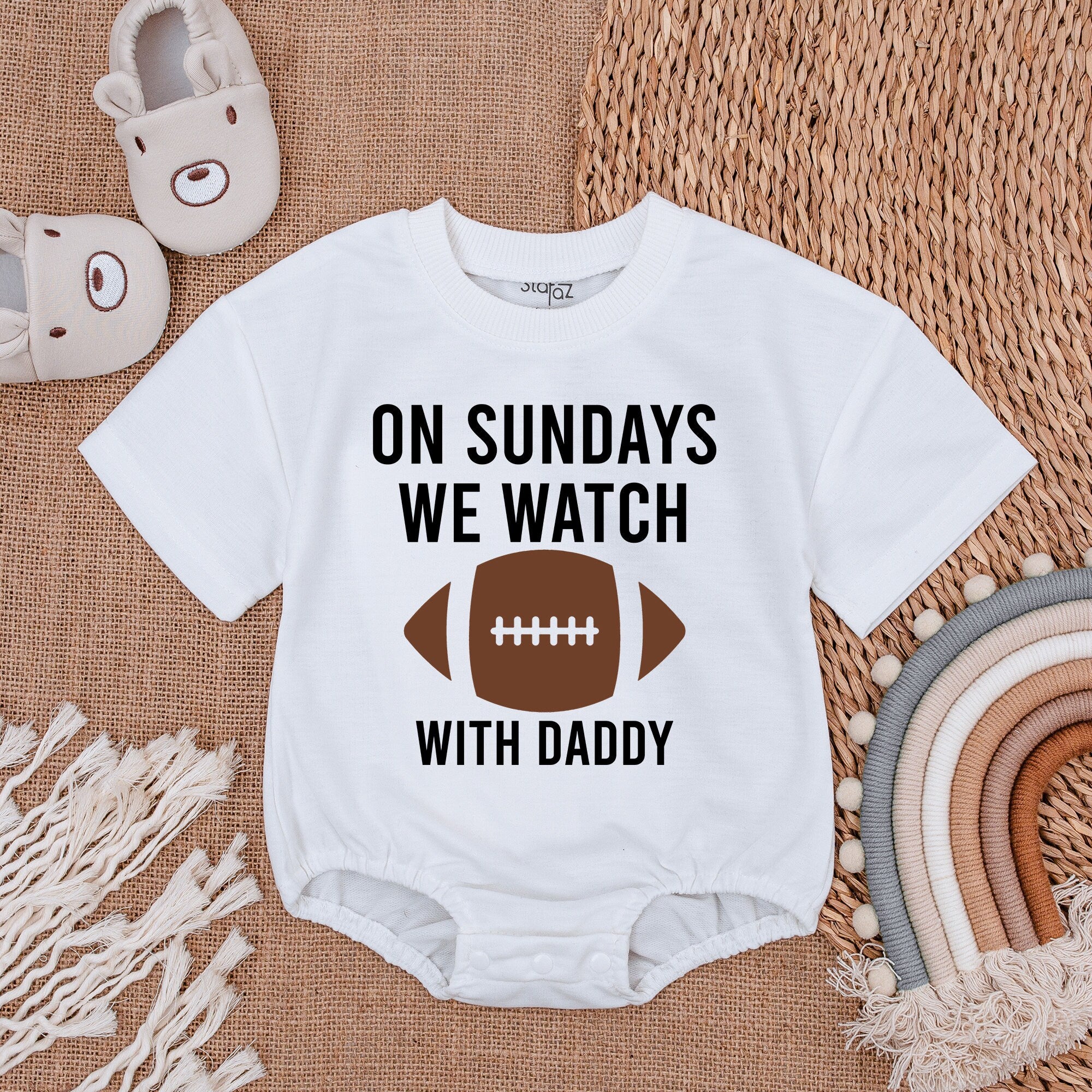 Football Baby Romper On Sundays We Watch with Daddy Cute Infant Sweatshirt Sports Theme Gift Soft Cotton Casual Outfit for Kids